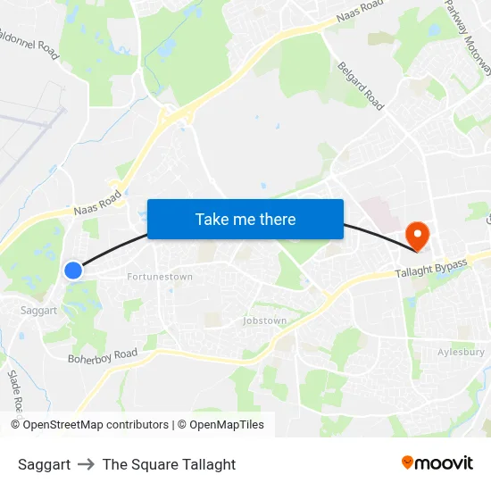 Saggart to The Square Tallaght map