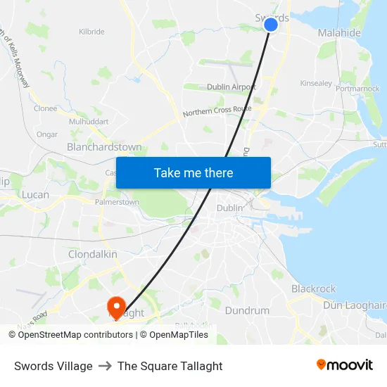 Swords Village to The Square Tallaght map