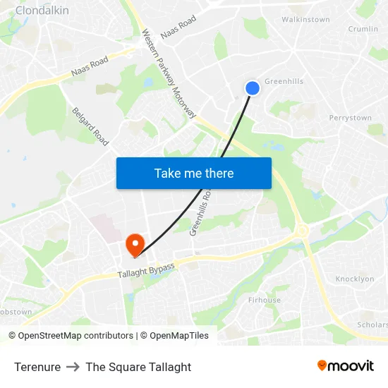 Terenure to The Square Tallaght map