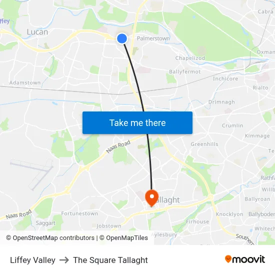 Liffey Valley to The Square Tallaght map