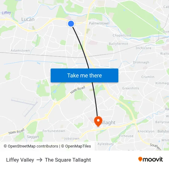 Liffey Valley to The Square Tallaght map