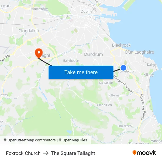 Foxrock Church to The Square Tallaght map