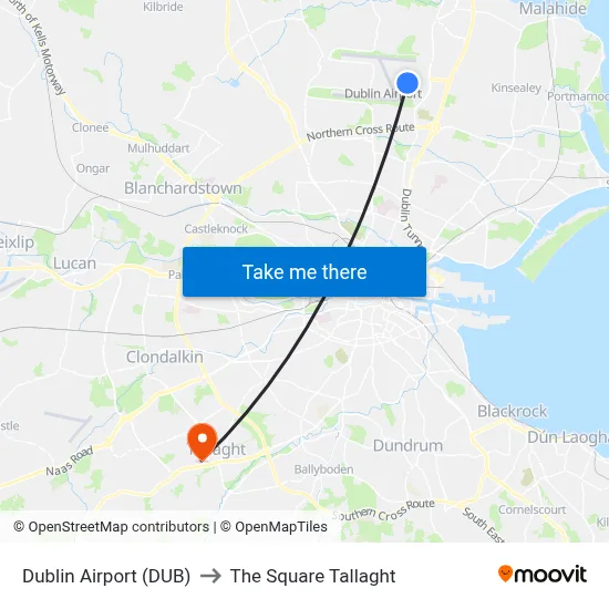 Dublin Airport (DUB) to The Square Tallaght map