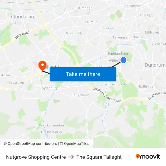 Nutgrove Shopping Centre to The Square Tallaght map