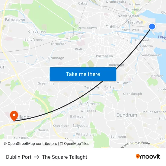 Dublin Port to The Square Tallaght map
