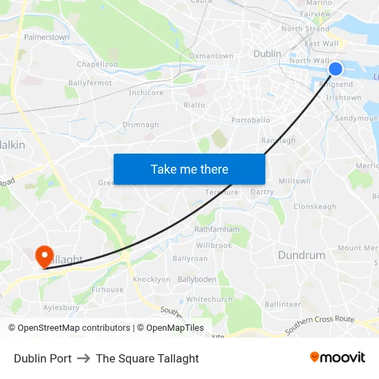 Dublin Port to The Square Tallaght map