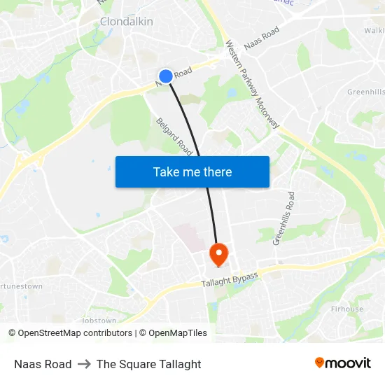 Naas Road to The Square Tallaght map