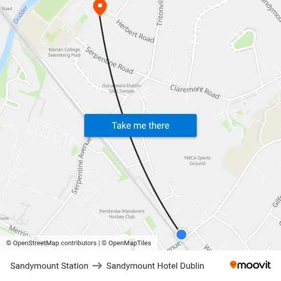 Sandymount Station to Sandymount Hotel Dublin map