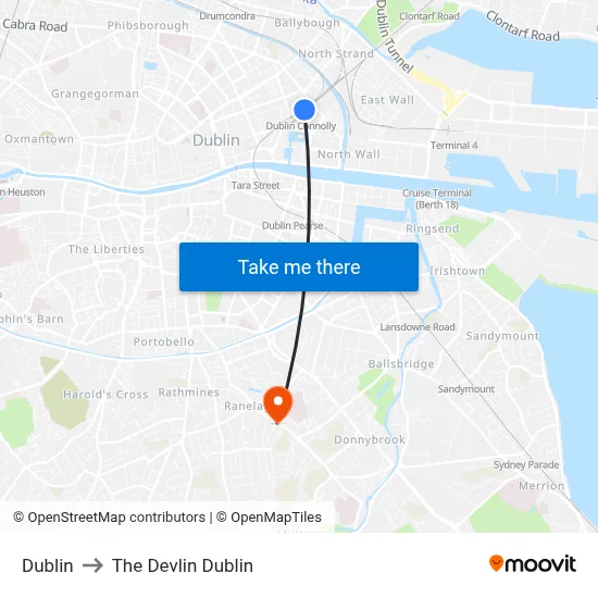 Dublin to The Devlin Dublin map