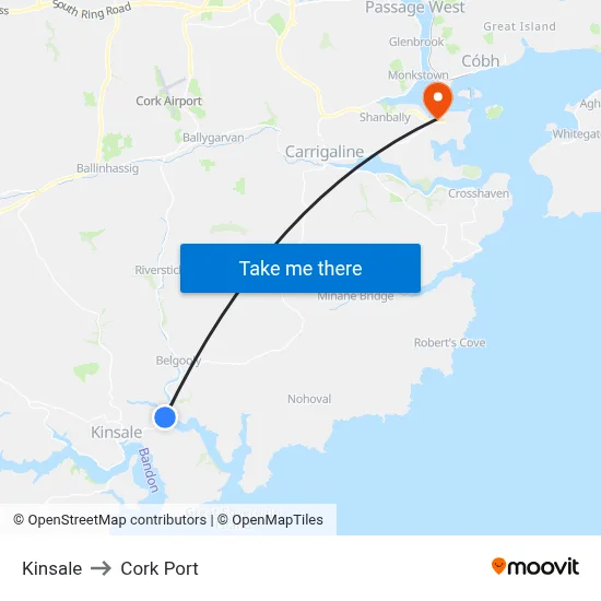 Kinsale to Cork Port map