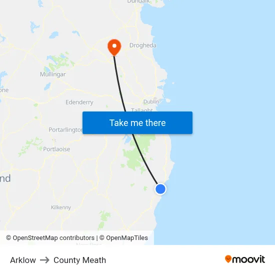 Arklow to County Meath map