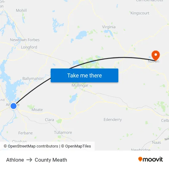 Athlone to County Meath map