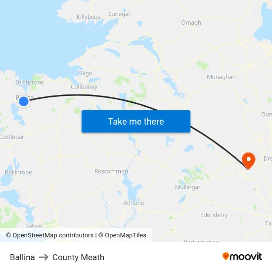 Ballina to County Meath map