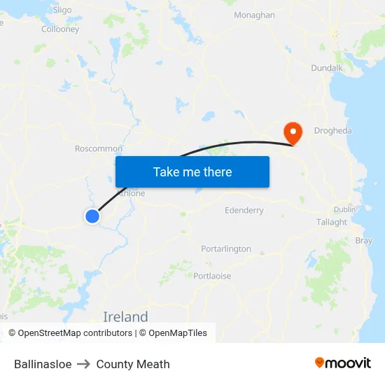 Ballinasloe to County Meath map