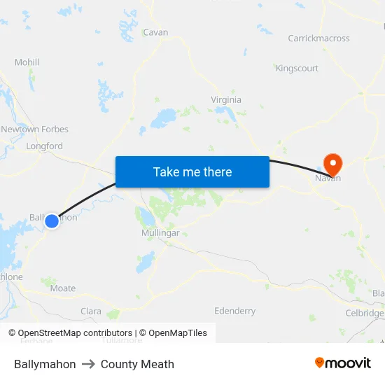 Ballymahon to County Meath map