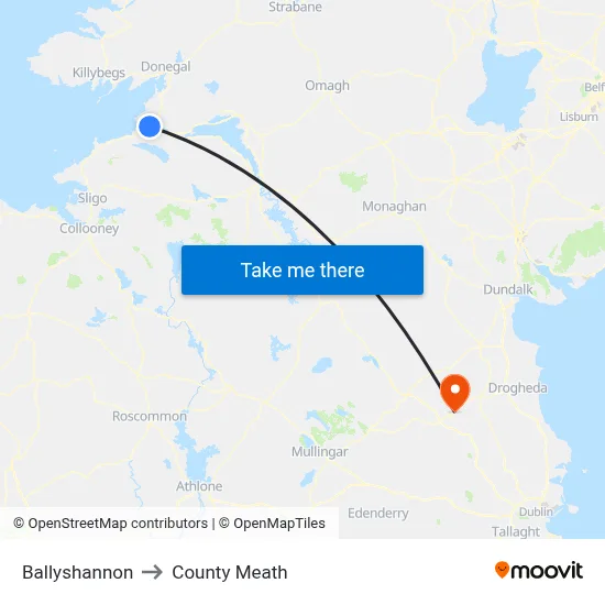 Ballyshannon to County Meath map