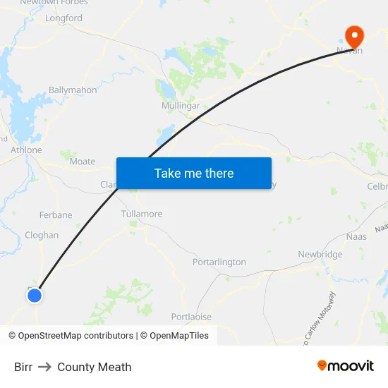 Birr to County Meath map