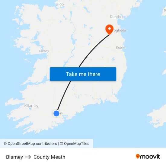 Blarney to County Meath map