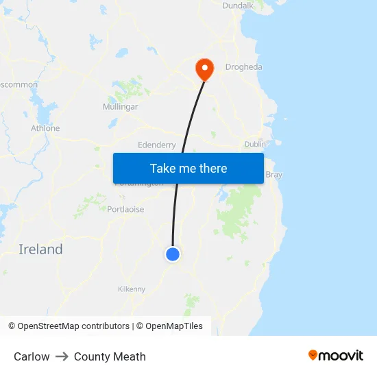 Carlow to County Meath map