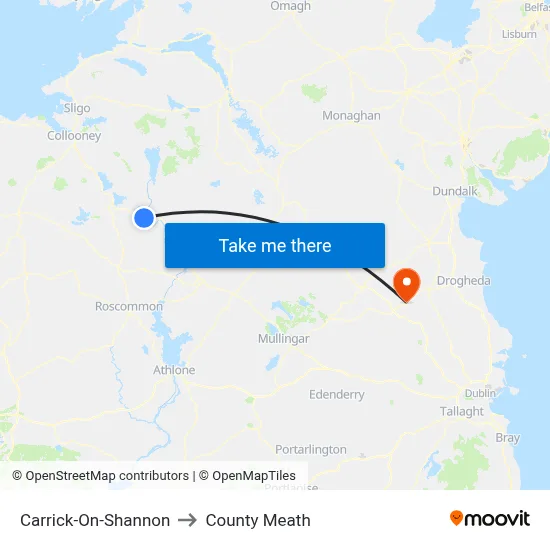 Carrick-On-Shannon to County Meath map
