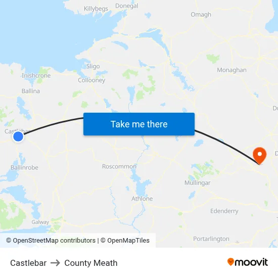 Castlebar to County Meath map