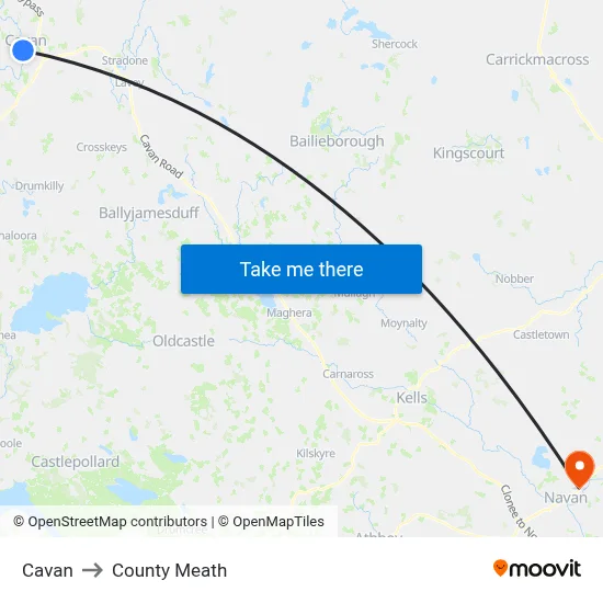 Cavan to County Meath map