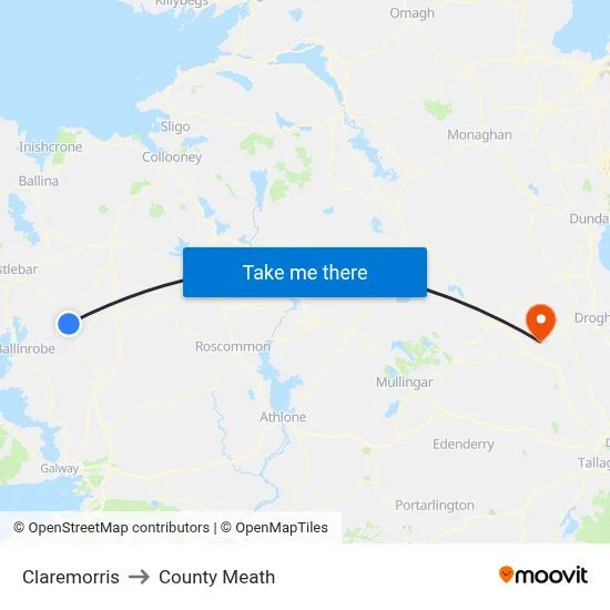 Claremorris to County Meath map