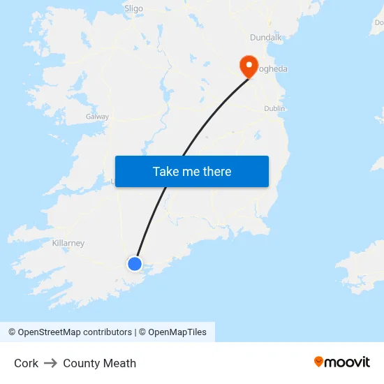 Cork to County Meath map