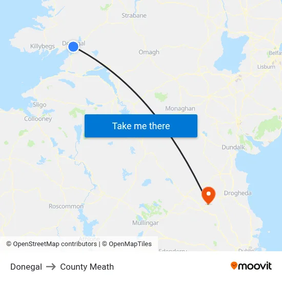 Donegal to County Meath map