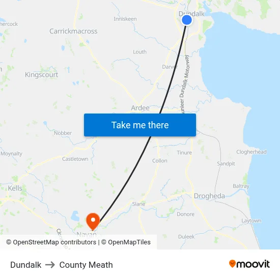 Dundalk to County Meath map