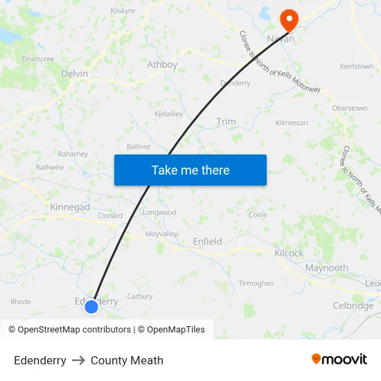 Edenderry to County Meath map