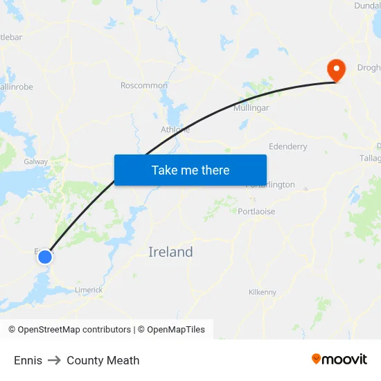 Ennis to County Meath map