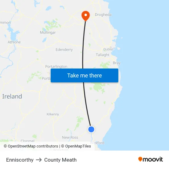 Enniscorthy to County Meath map