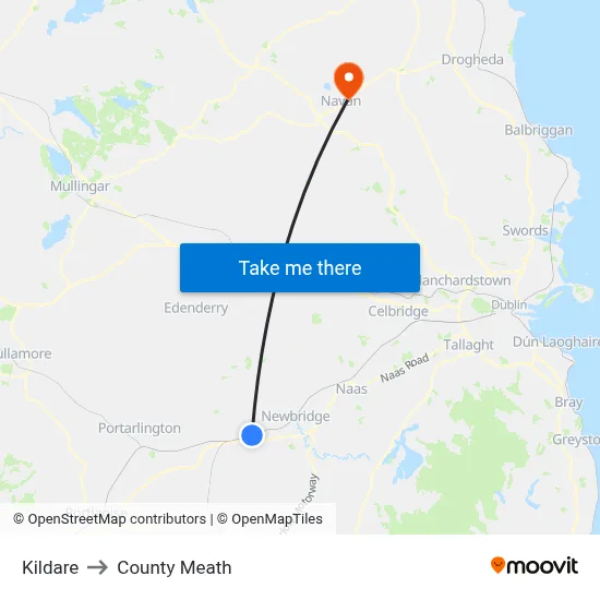 Kildare to County Meath map
