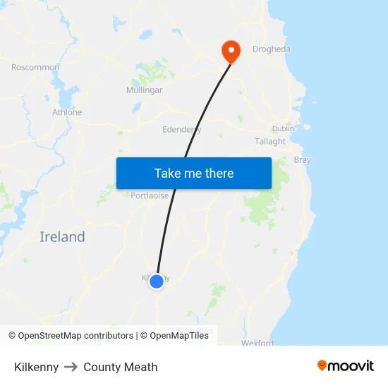 Kilkenny to County Meath map