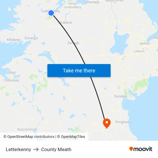 Letterkenny to County Meath map