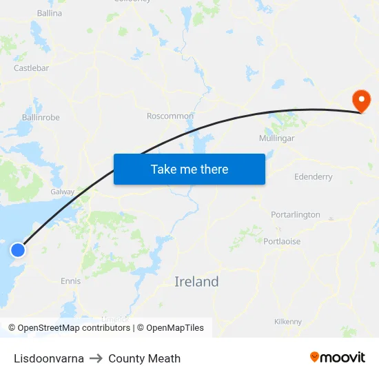 Lisdoonvarna to County Meath map