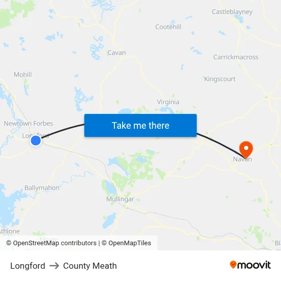 Longford to County Meath map