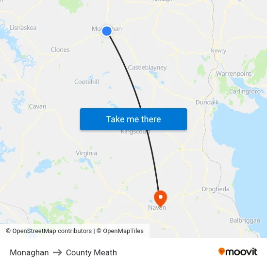 Monaghan to County Meath map