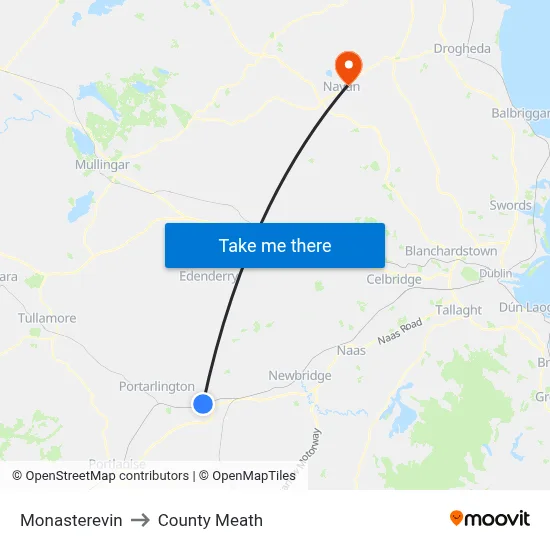 Monasterevin to County Meath map