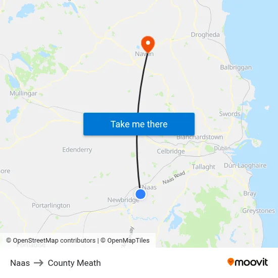 Naas to County Meath map