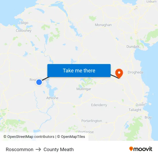 Roscommon to County Meath map
