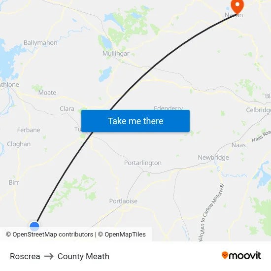 Roscrea to County Meath map