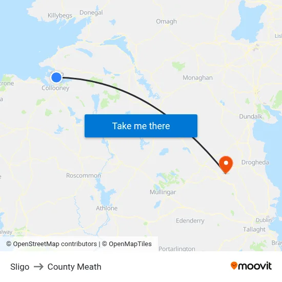 Sligo to County Meath map