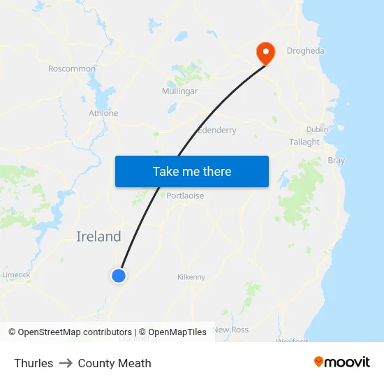 Thurles to County Meath map