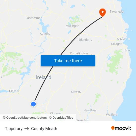 Tipperary to County Meath map