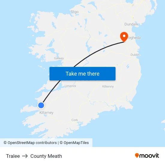 Tralee to County Meath map