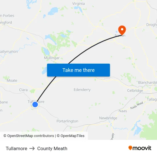Tullamore to County Meath map