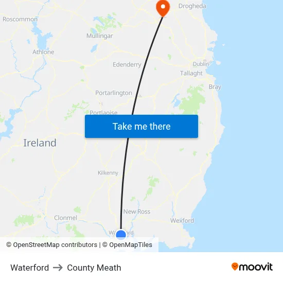 Waterford to County Meath map