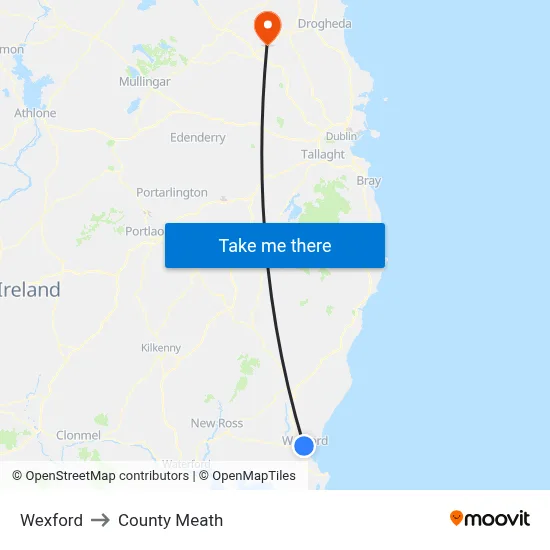 Wexford to County Meath map